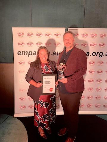 A/Prof Paula Dootson from the Queensland University of Technology receiving the award for the project team of the Predictions in Public: understanding the design, communication and dissemination of predictive maps to the public project.